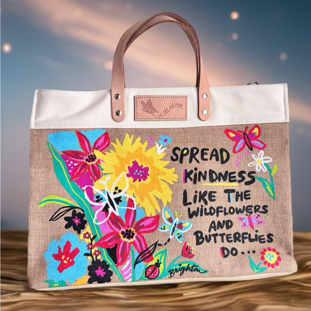 Brighton Canvas Tote with Multicolor Floral & Butterfly Art